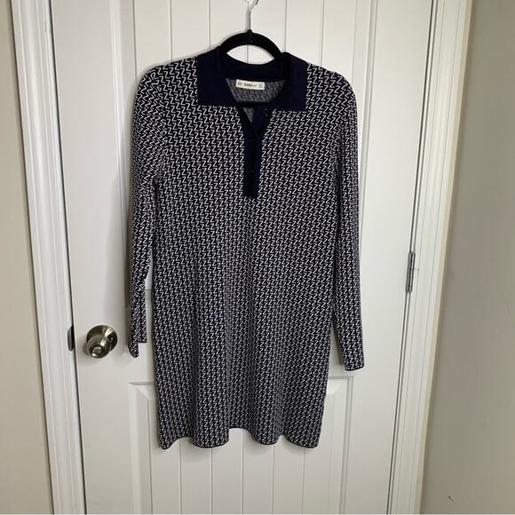 Zara chevron navy knit sweater dress size large‎ - Picture 1 of 5